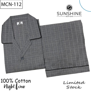 Charcoal Grey Plaid Check 100% Cotton Night Suit – MCN-112