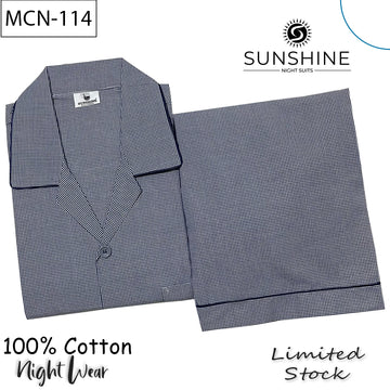 Navy Blue Pin Check 100% Cotton Night Suit – MCN-114
