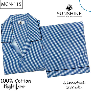Azure Blue Check 100% Cotton Night Suit – MCN-115