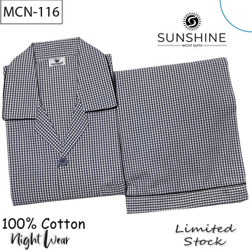 Silver Grey Check 100% Cotton Night Suit – MCN-116