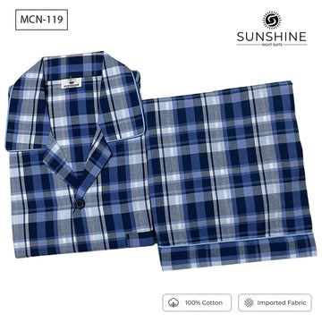Slate Blue Tartan Check 100% Cotton Night Suit for Men – MCN-119