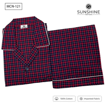 Crimson Navy Check 100% Cotton Night Suit for Men – MCN-121