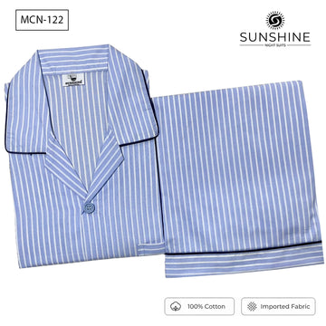 Arctic Blue Stripe 100% Cotton Night Suit for Men – MCN-122