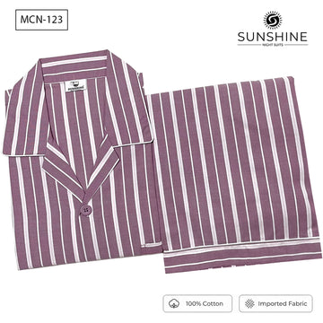 Mauve White Stripe 100% Cotton Night Suit for Men – MCN-123