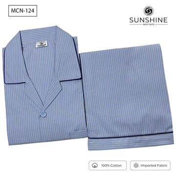 Steel Blue Pinstripe 100% Cotton Night Suit for Men – MCN-124
