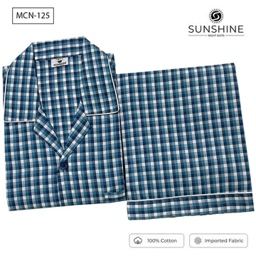 Ocean Teal Check 100% Cotton Night Suit for Men – MCN-125