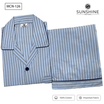 Ice Blue Pinstripe 100% Cotton Night Suit for Men – MCN-126
