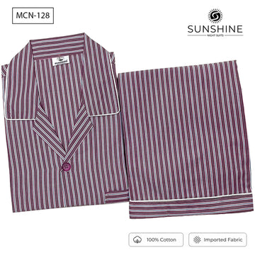 Burgundy Multi-Stripe 100% Cotton Night Suit for Men – MCN-128