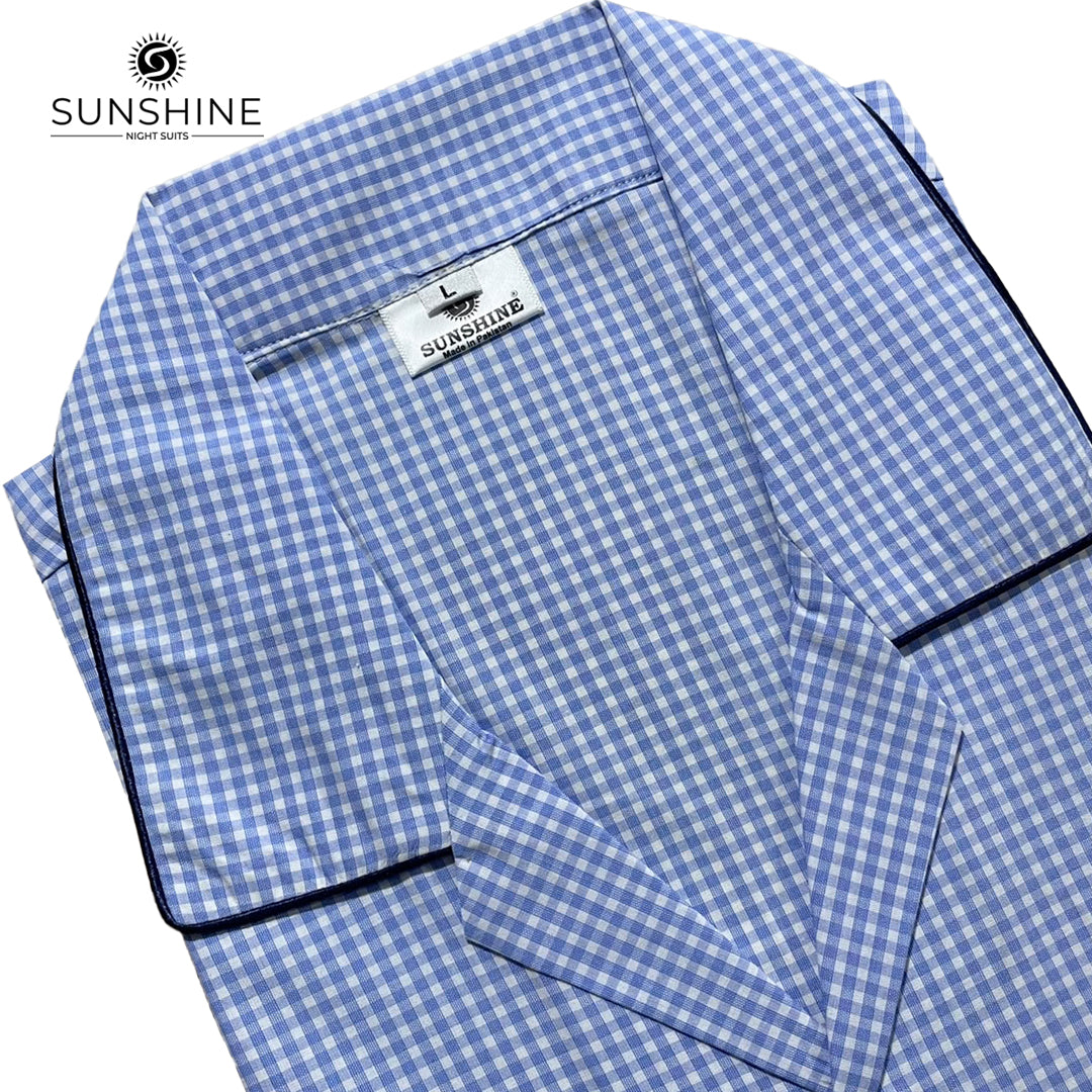 Pearl Blue Check 100% Cotton Night Suit for Men – MCN-129