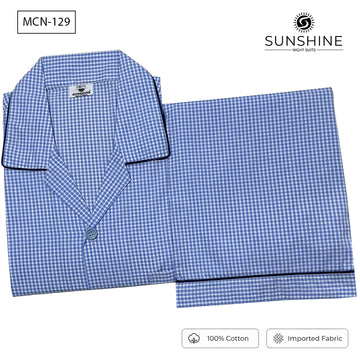 Pearl Blue Check 100% Cotton Night Suit for Men – MCN-129