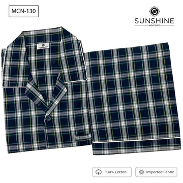 Navy Green Check 100% Cotton Night Suit for Men – MCN-130