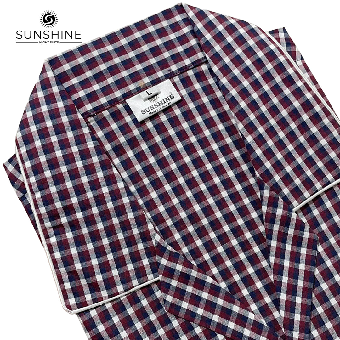 Burgundy Grid Check 100% Cotton Night Suit for Men – MCN-131
