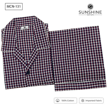 Burgundy Grid Check 100% Cotton Night Suit for Men – MCN-131