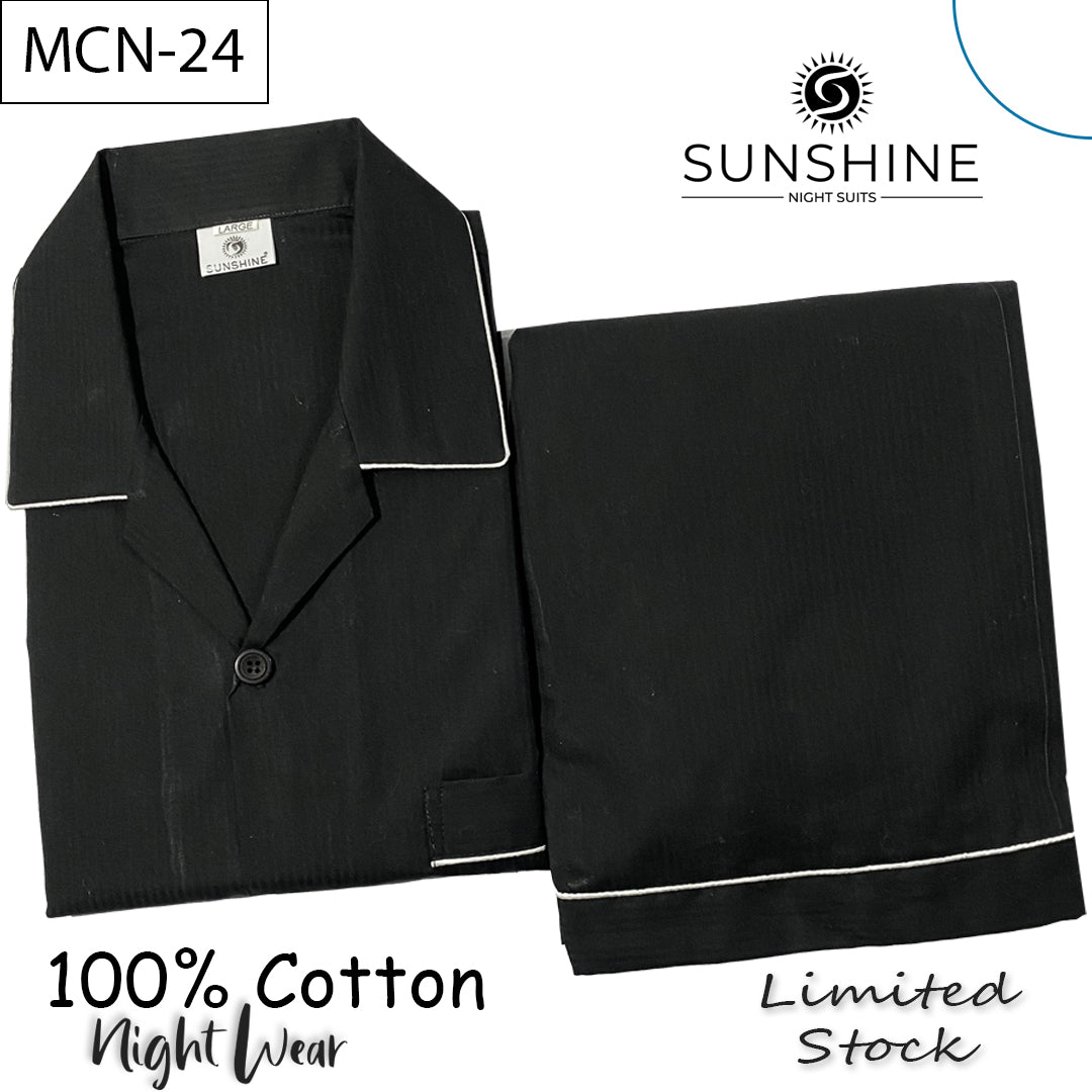 Black Self Stripe 100% Cotton Night Suit – MCN-24