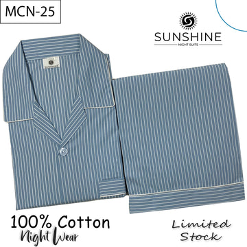 Blue White Stripe 100% Cotton Night Suit – MCN-25