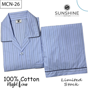 Sky Blue Stripe 100% Cotton Night Suit – MCN-26