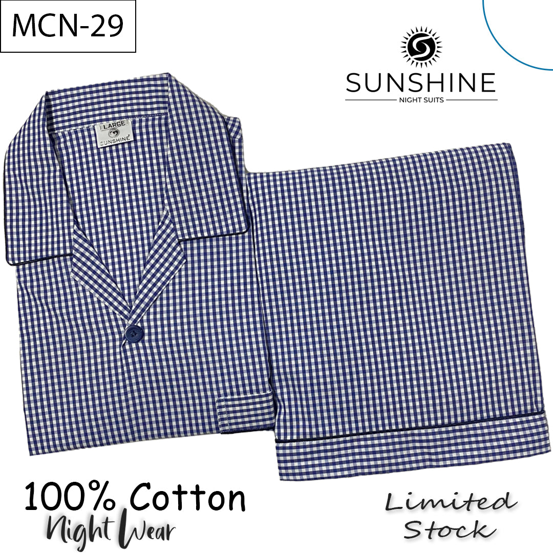 White Blue Gingham Check 100% Cotton Night Suit – MCN-29