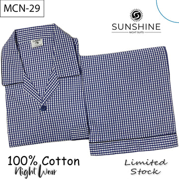 White Blue Gingham Check 100% Cotton Night Suit – MCN-29