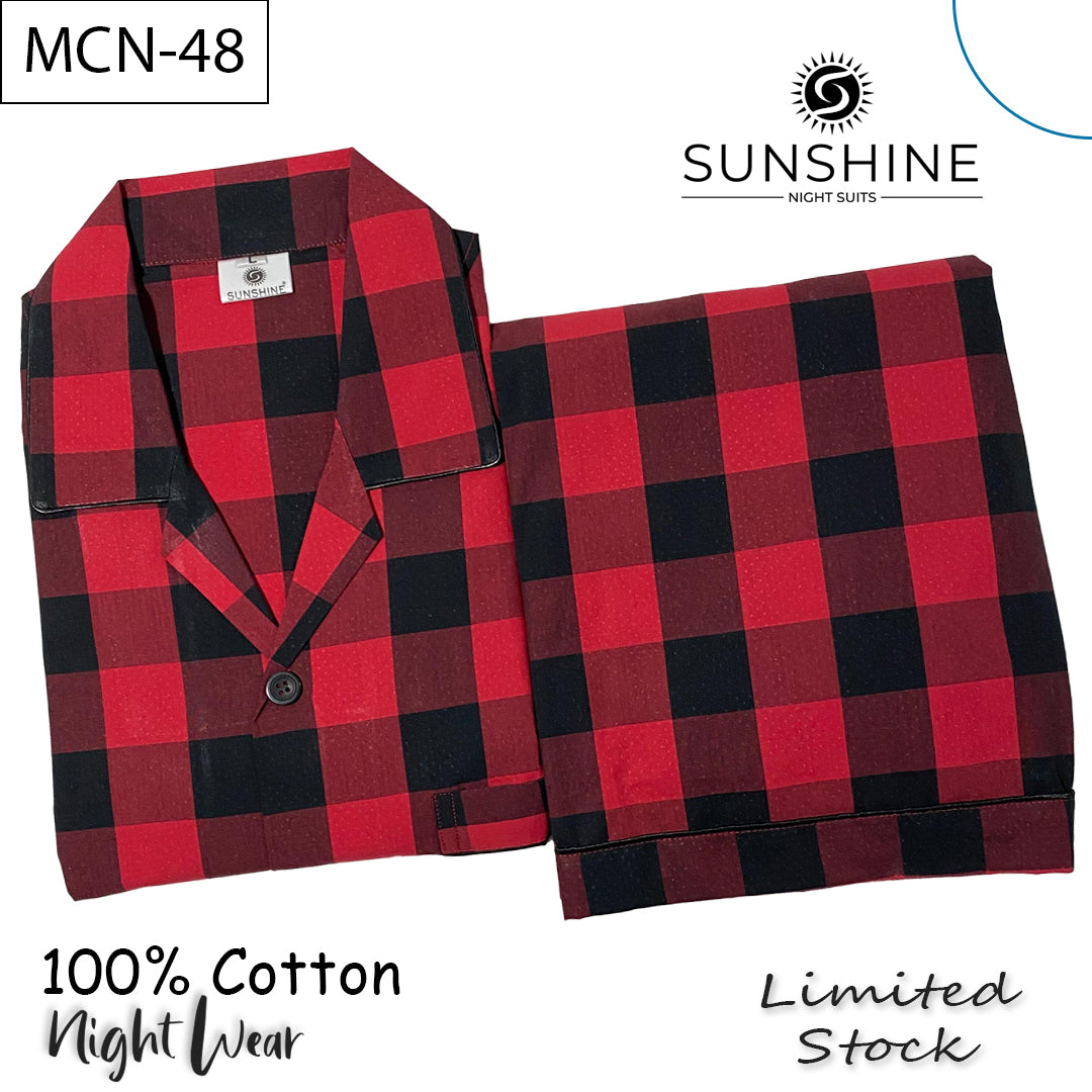 Black Red Check Cotton Couple Night Suit Set –  CCN-48