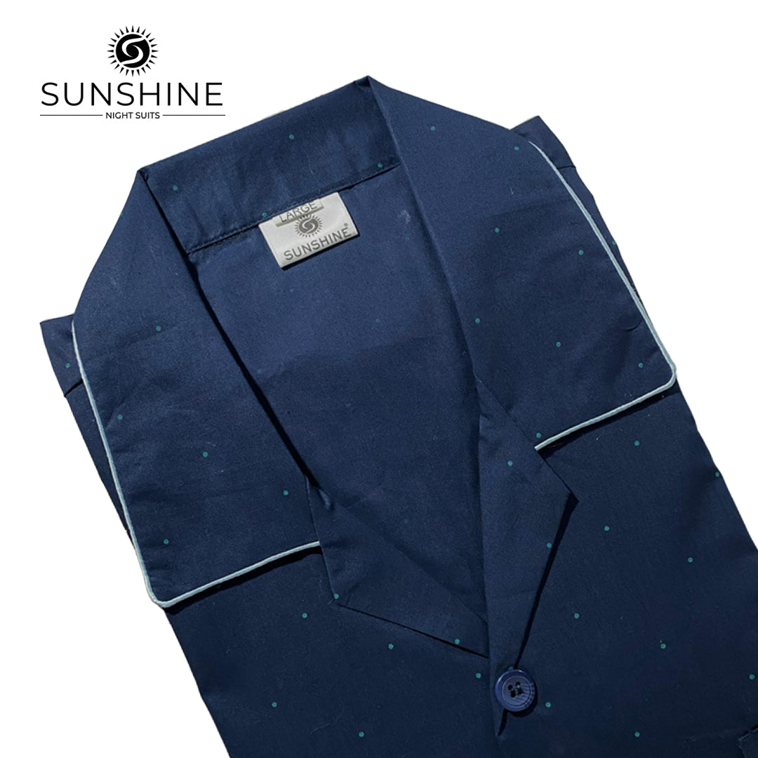 Navy Blue Monochrome Dots Printed 100% Cotton Night Suit – MCN-51