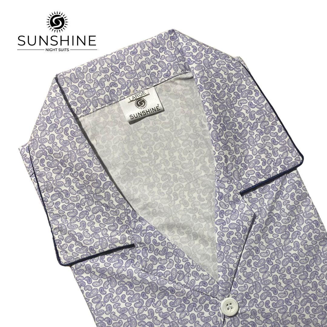 Light Blue Paisley Printed 100% Cotton Night Suit – MCN-53
