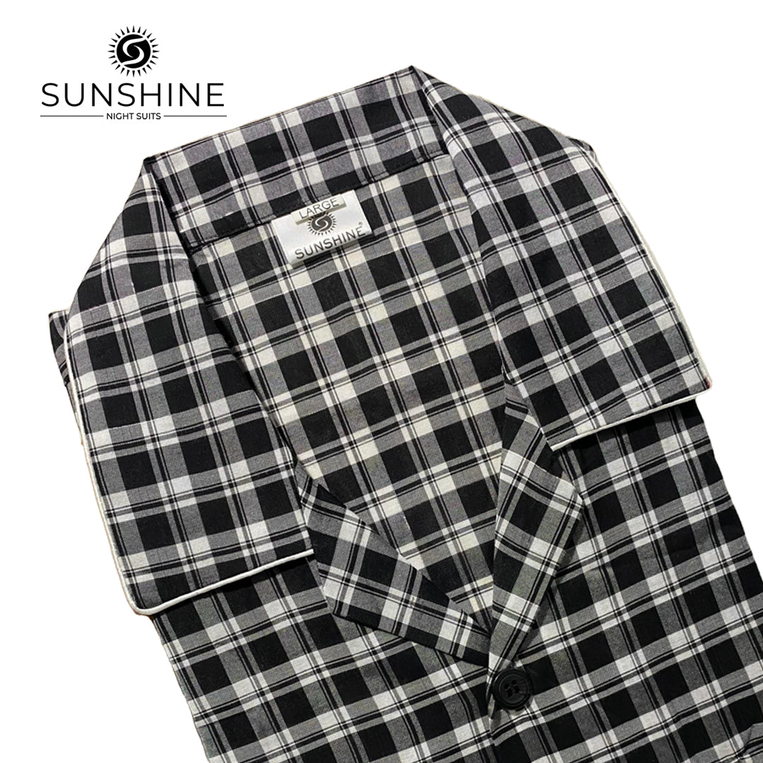 Black White Check 100% Cotton Night Suit – MCN-56