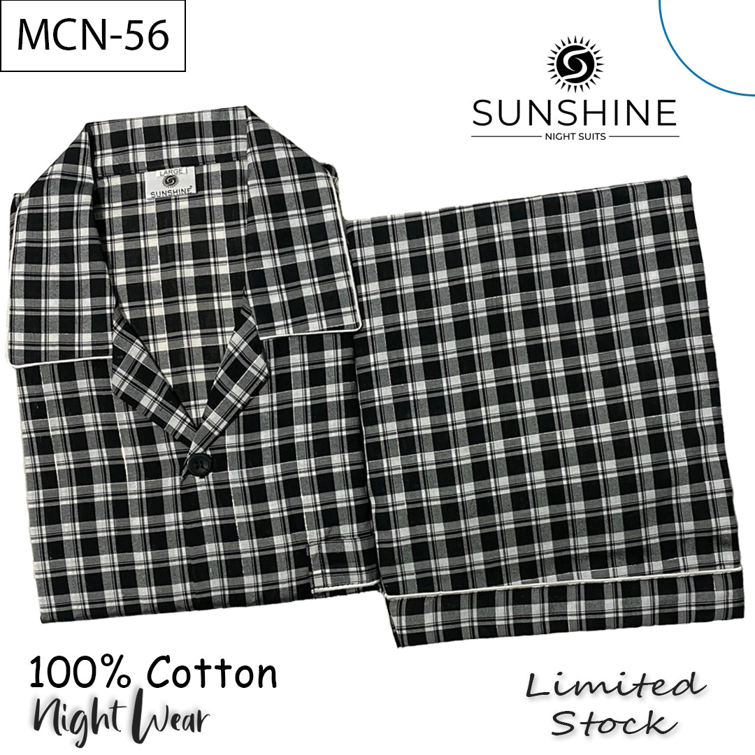 Black White Check 100% Cotton Night Suit – MCN-56