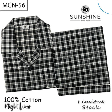 Black White Check 100% Cotton Night Suit – MCN-56