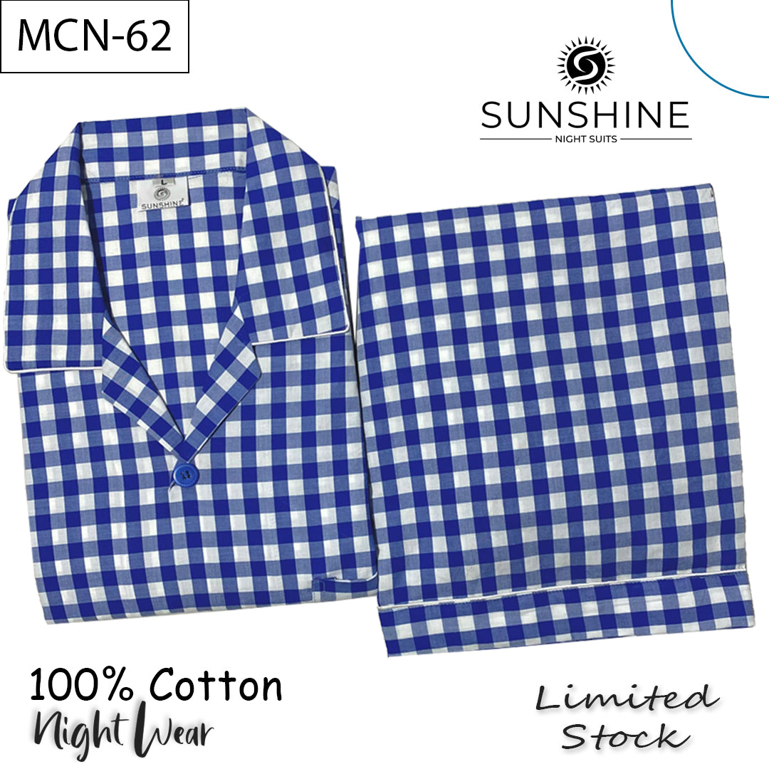 Royal Blue White Check 100% Cotton Night Suit – MCN-62