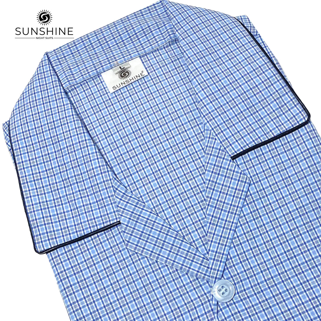 Sky Blue Check 100% Cotton Night Suit – MCN-63