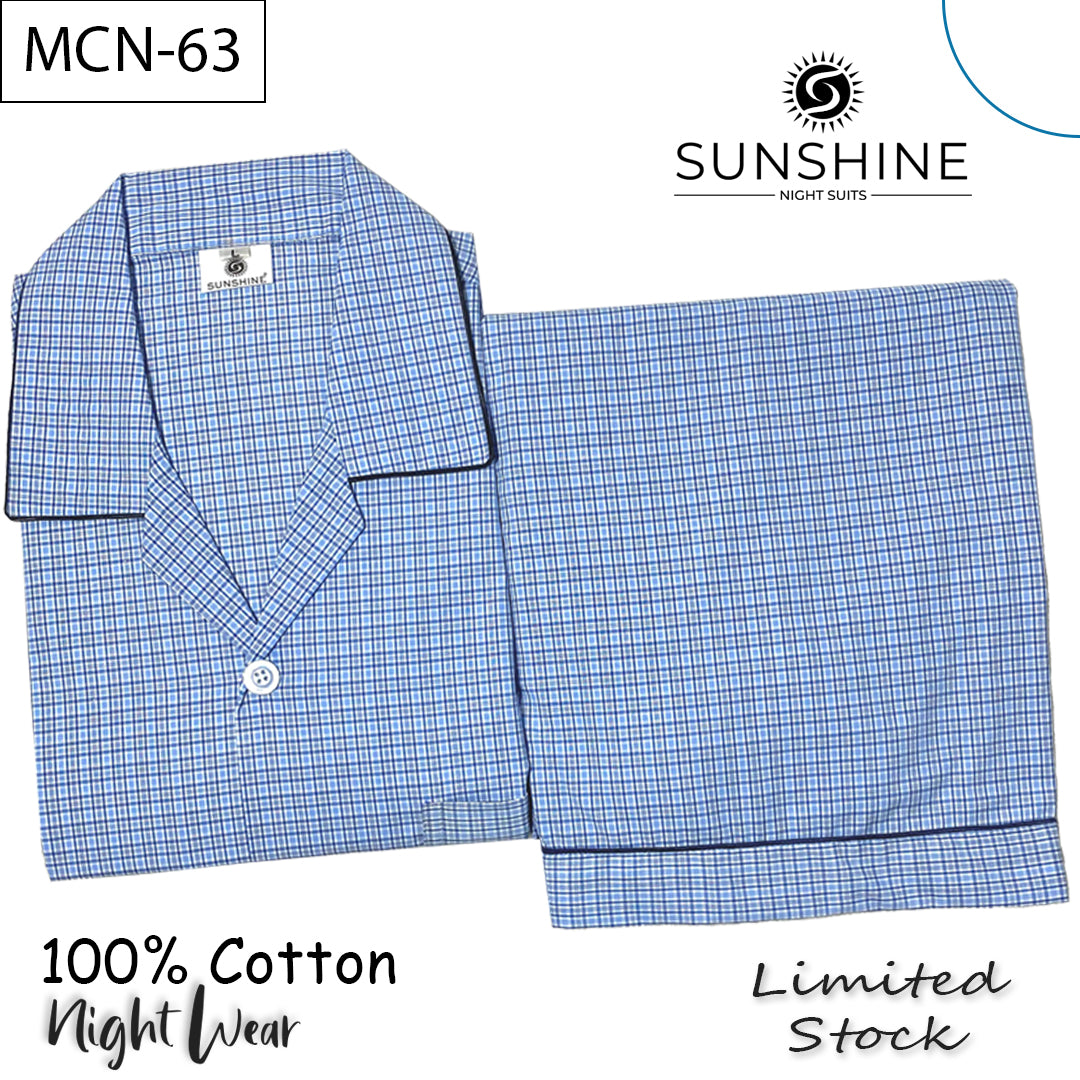 Sky Blue Check 100% Cotton Night Suit – MCN-63