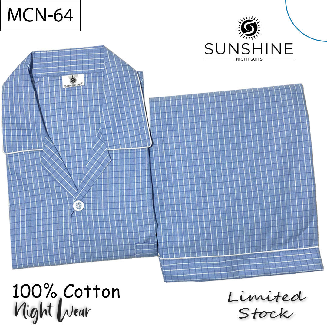 Light Azure Check 100% Cotton Night Suit – MCN-64