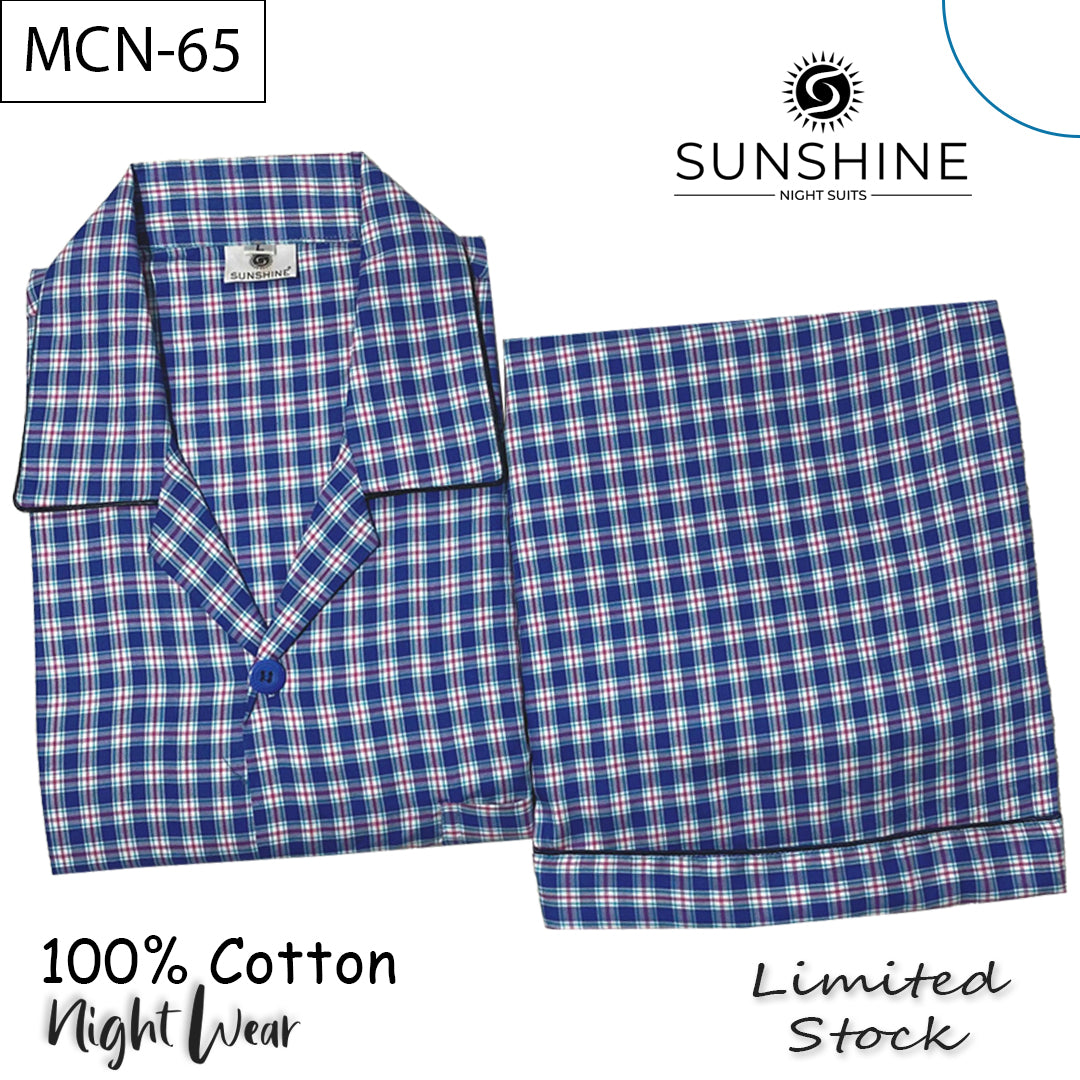 French Blue Check 100% Cotton Night Suit – MCN-65