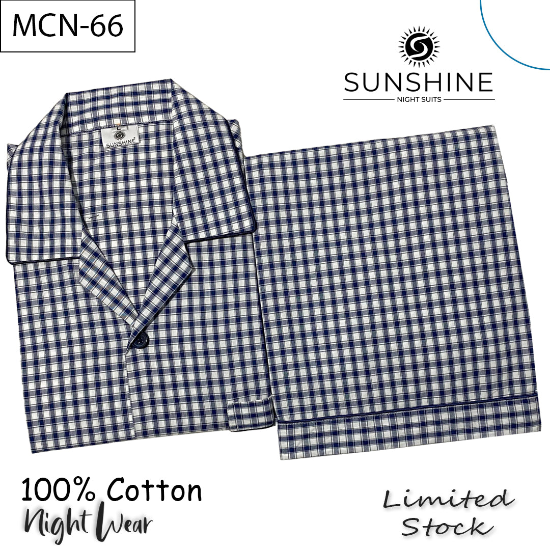 Navy Blue White Check 100% Cotton Night Suit – MCN-66