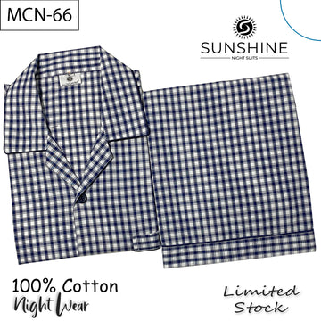 Navy Blue White Check 100% Cotton Night Suit – MCN-66