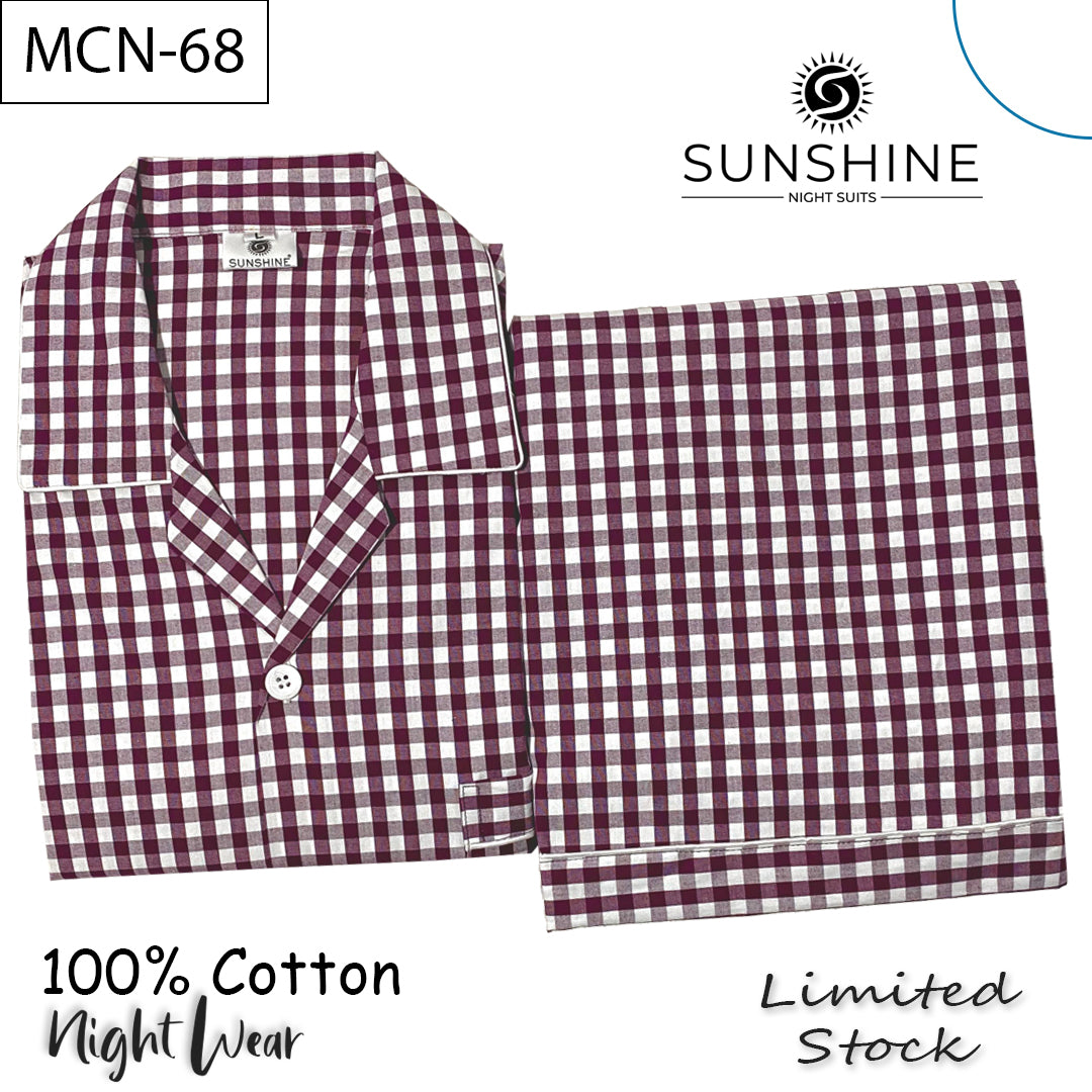 Burgundy Gingham Check 100% Cotton Night Suit – MCN-68