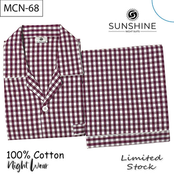Burgundy Gingham Check 100% Cotton Night Suit – MCN-68