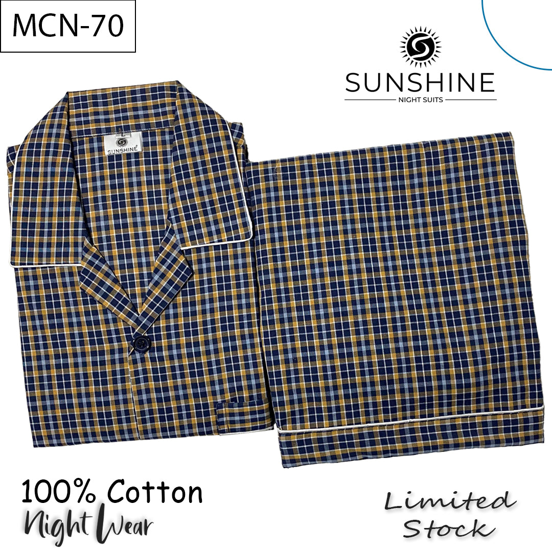 Blue Yellow Plaid Check 100% Cotton Night Suit – MCN-70