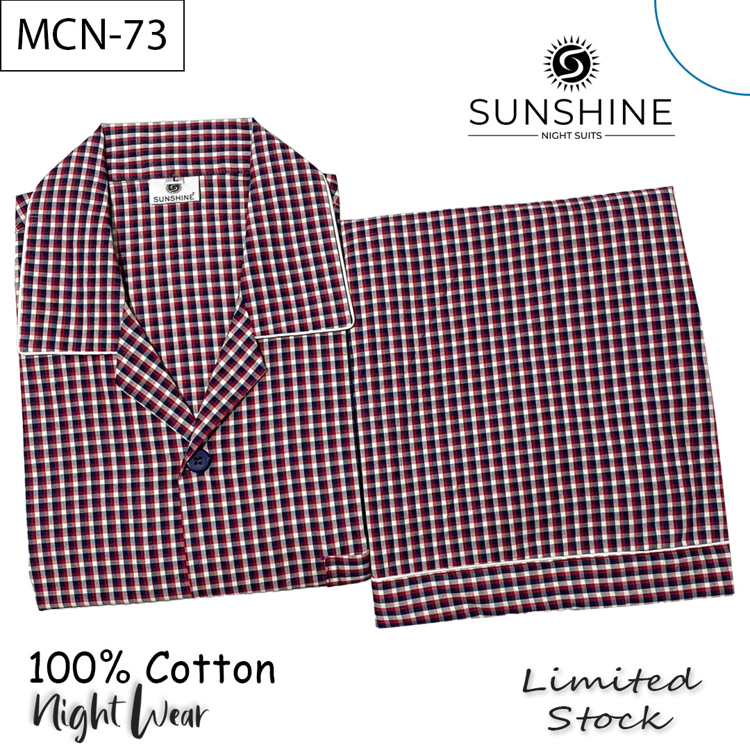 Red Blue Check 100% Cotton Night Suit – MCN-73