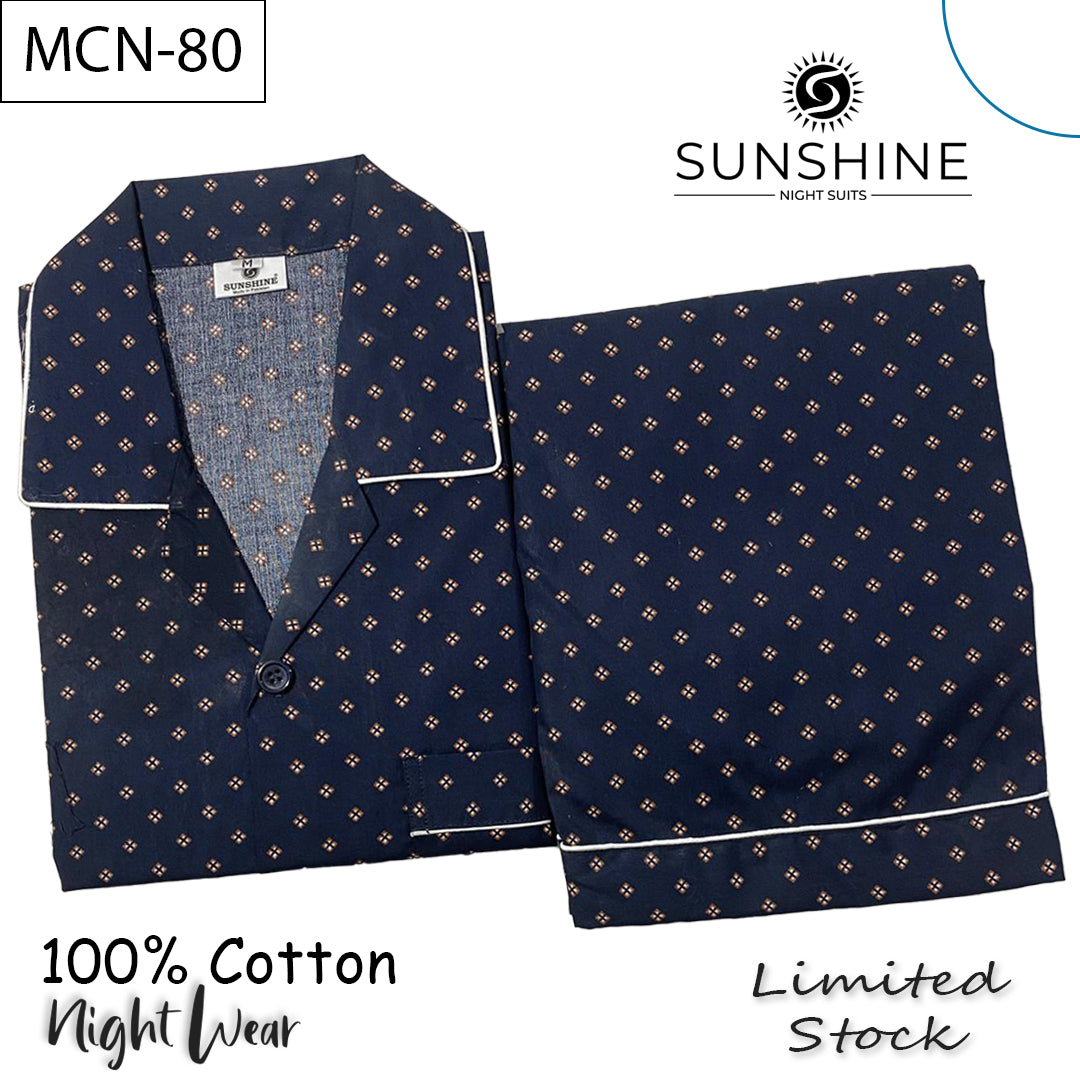 Navy blue printed 100% cotton night suit for men – MCN-80.