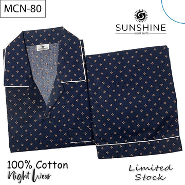 Navy blue printed 100% cotton night suit for men – MCN-80.