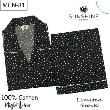 Black Polka Dot Printed 100% Cotton Night Suit – MCN-81