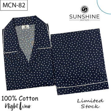 Navy Blue Polka Dot Printed 100% Cotton Night Suit – MCN-82