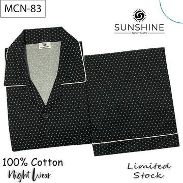 Black Mini Motif Printed 100% Cotton Night Suit – MCN-83