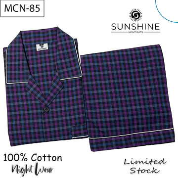 Royal Purple Check 100% Cotton Night Suit – MCN-85