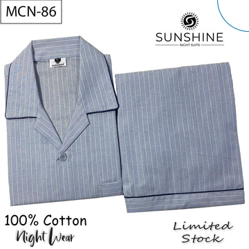 Classic Sky Blue Stripe 100% Cotton Night Suit – MCN-86