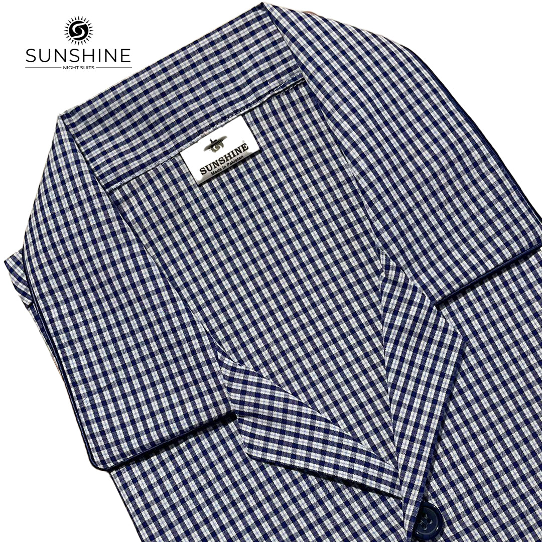 Navy White Check 100% Cotton Night Suit – MCN-88