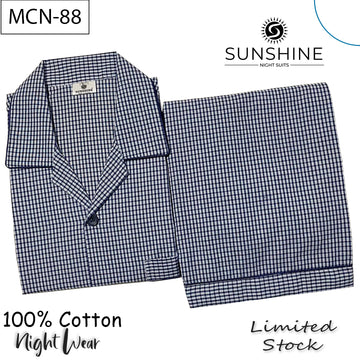 Navy White Check 100% Cotton Night Suit – MCN-88