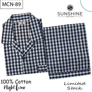 Blue White Check 100% Cotton Night Suit – MCN-89