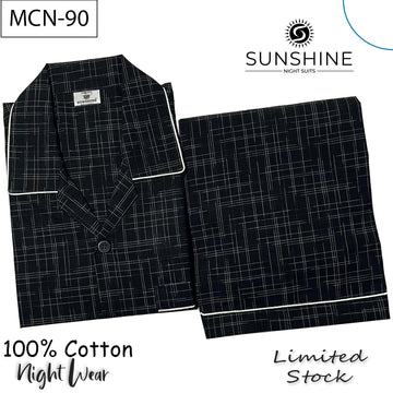 Black Grid Check 100% Cotton Night Suit – MCN-90